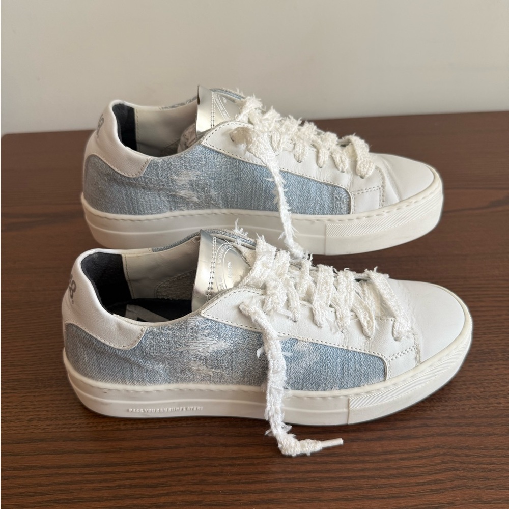 P448 White leather and denim Sneakers